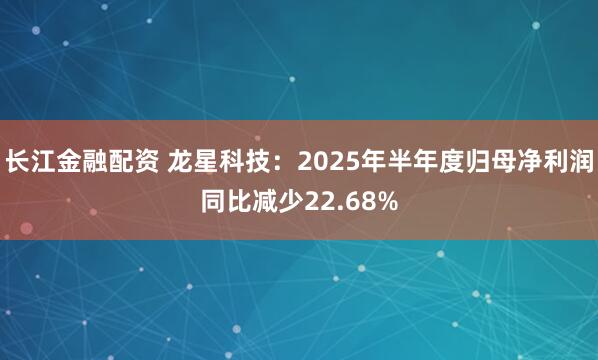 长江金融配资 龙星科技：2025年半年度归母净利润同比减少22.68%