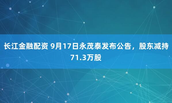 长江金融配资 9月17日永茂泰发布公告，股东减持71.3万股